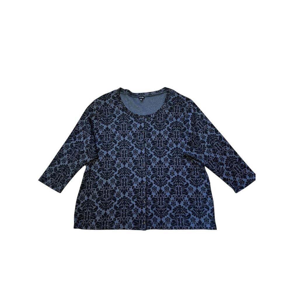 Rafaella Women’s Embellished Velvet Floral Sweater Cardigan Black Gray Size 3X